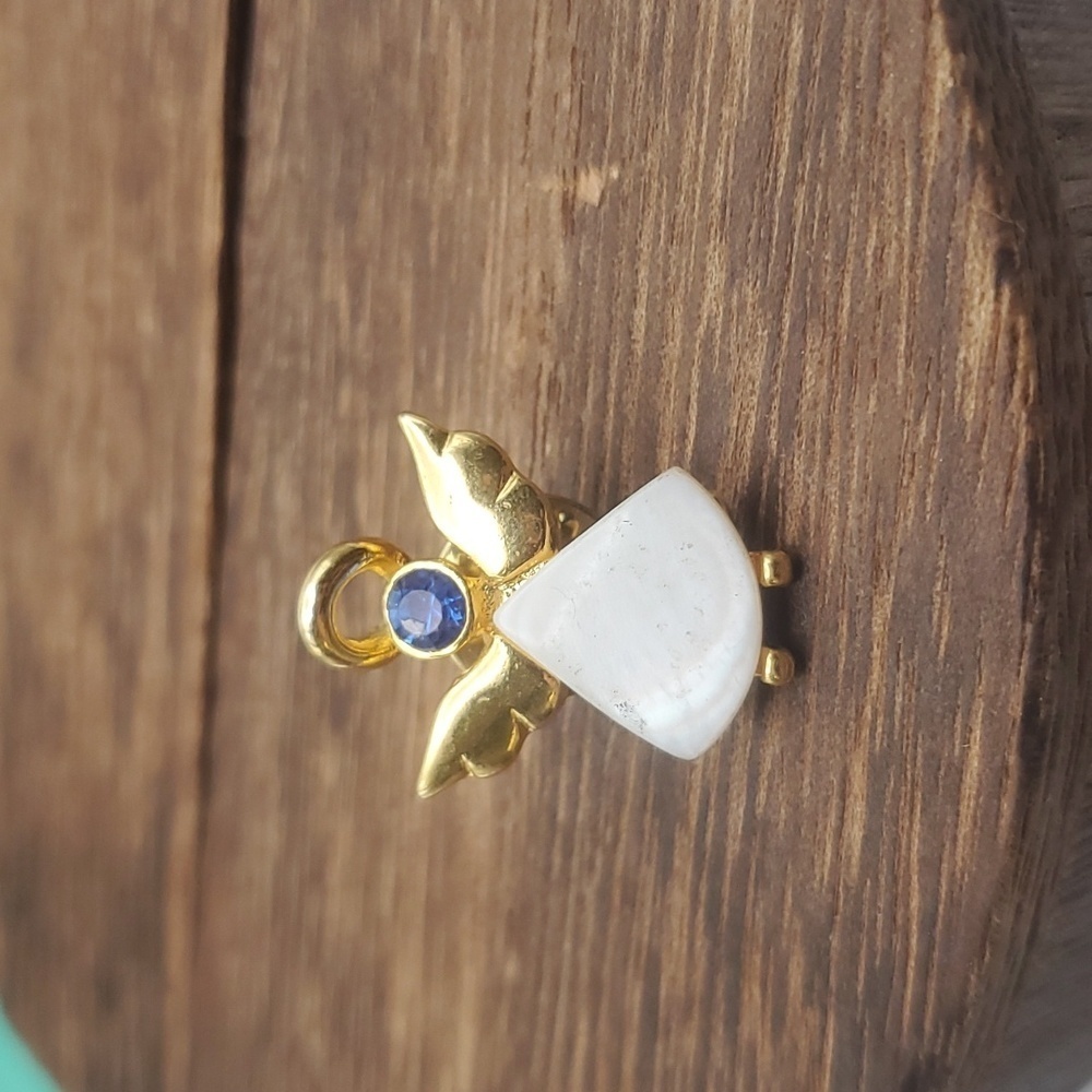 Luxe mother‎ of pearl sapphire blue crystal guardian angel pin B513